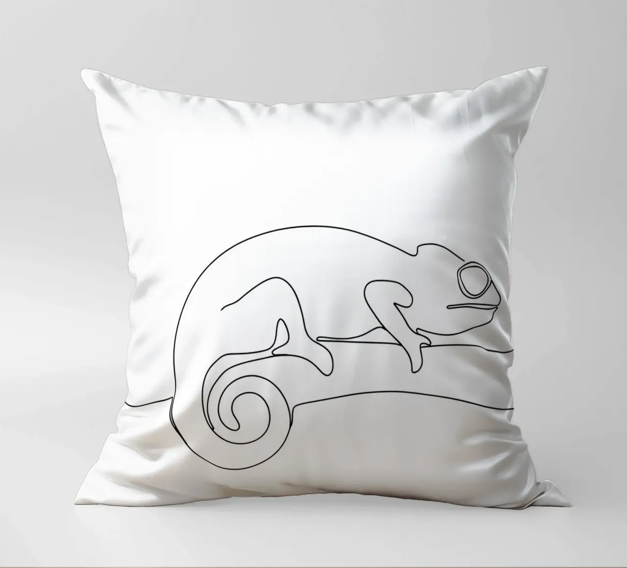 Chameleon on a Branch Minimalist Line Art Drawing decorative cushion by Viv Line Art