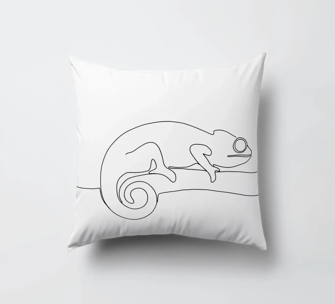 Chameleon on a Branch Minimalist Line Art Drawing decorative cushion by Viv Line Art