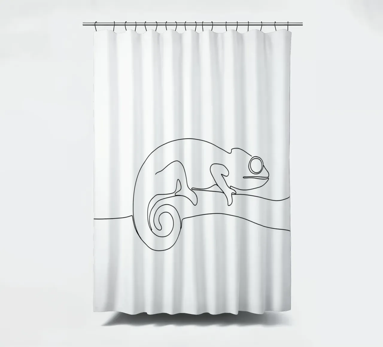 Chameleon on a Branch Minimalist Line Art Drawing shower curtain by Viv Line Art