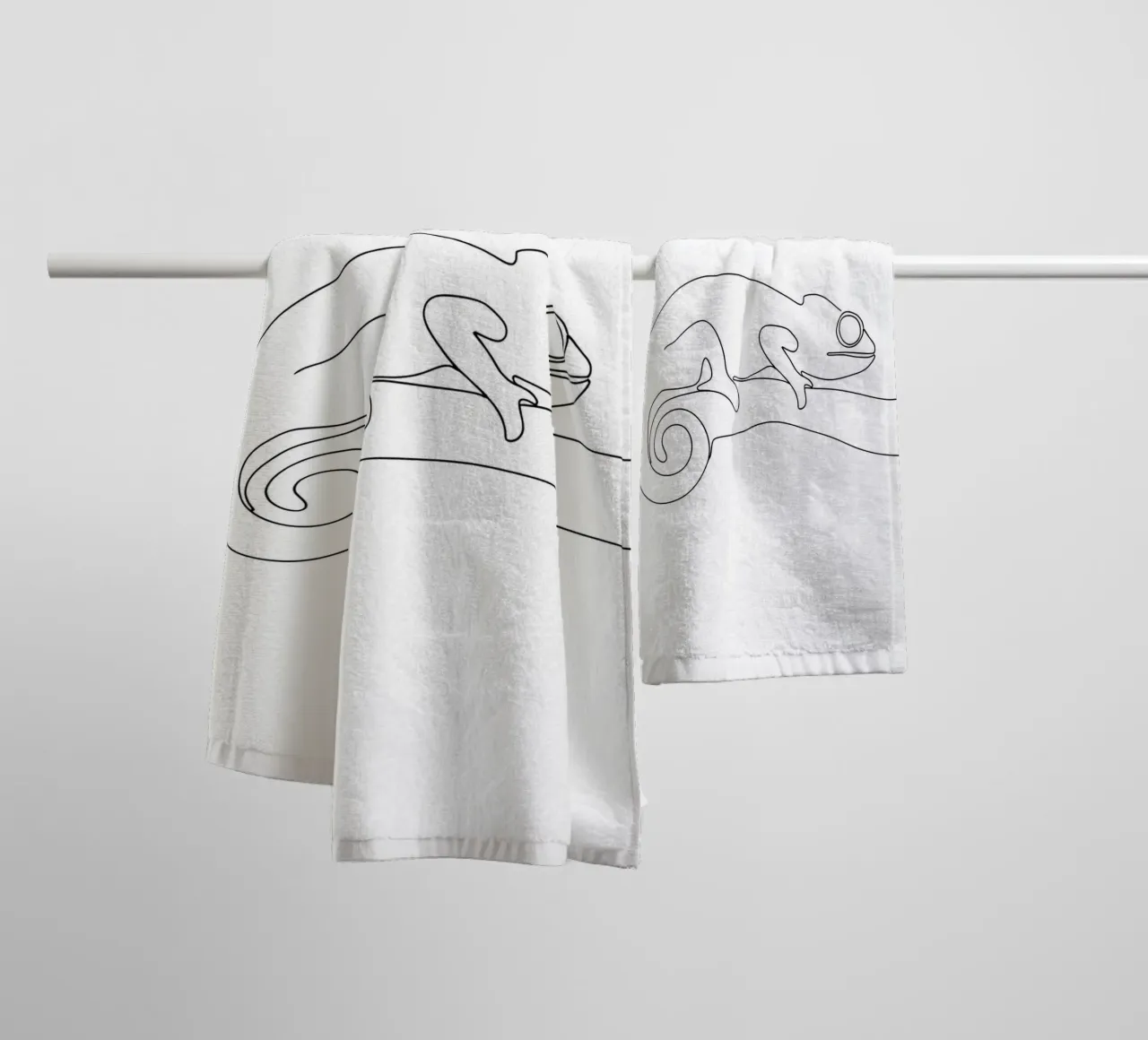 Chameleon on a Branch Minimalist Line Art Drawing towel by Viv Line Art