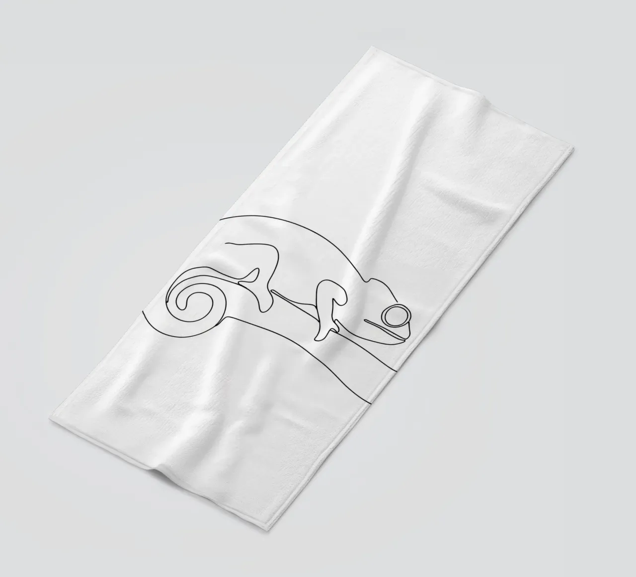 Chameleon on a Branch Minimalist Line Art Drawing beach towel by Viv Line Art