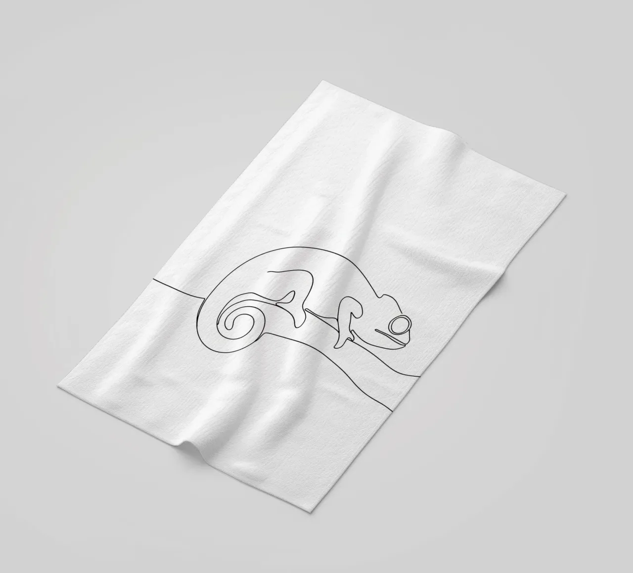 Chameleon on a Branch Minimalist Line Art Drawing beach towel by Viv Line Art