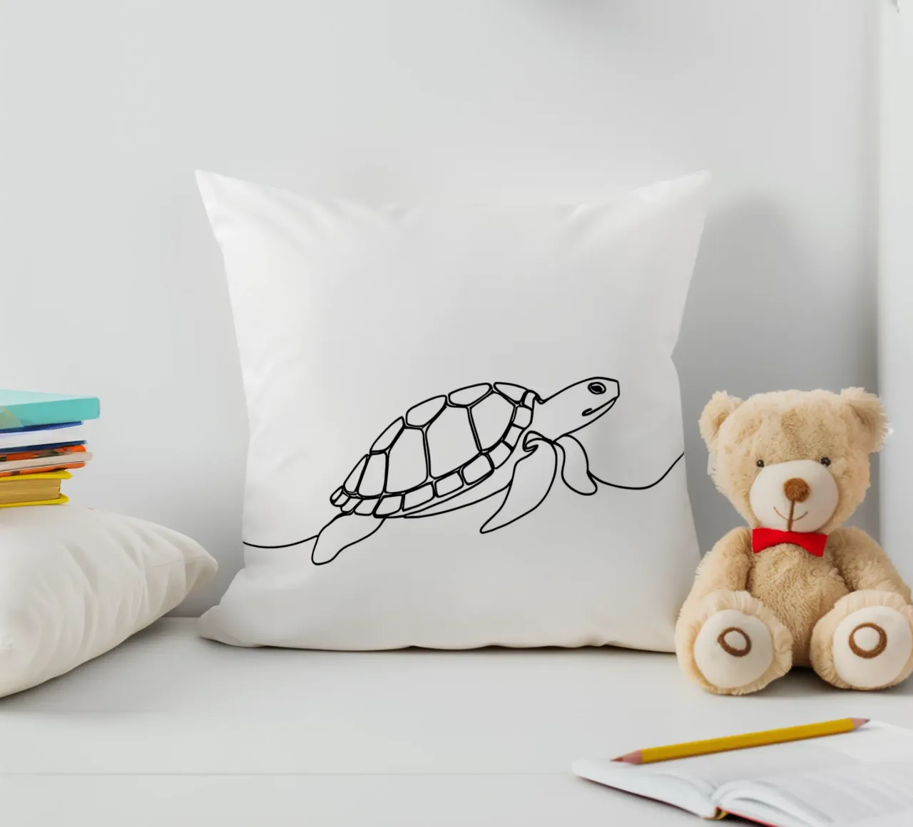 Turtle Walking Minimalist Line Art Drawing decorative cushion by Viv Line Art