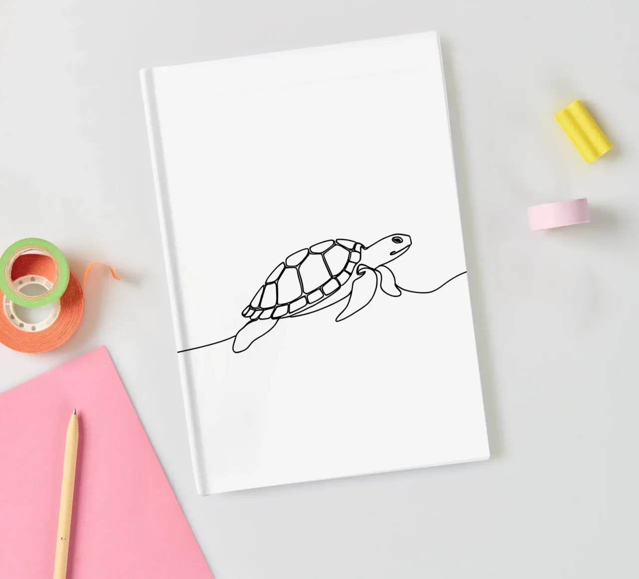Turtle Walking Minimalist Line Art Drawing notebook by Viv Line Art