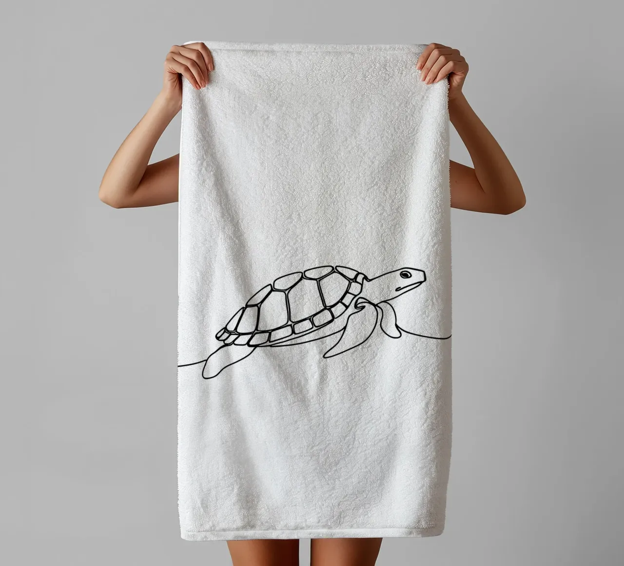 Turtle Walking Minimalist Line Art Drawing towel by Viv Line Art