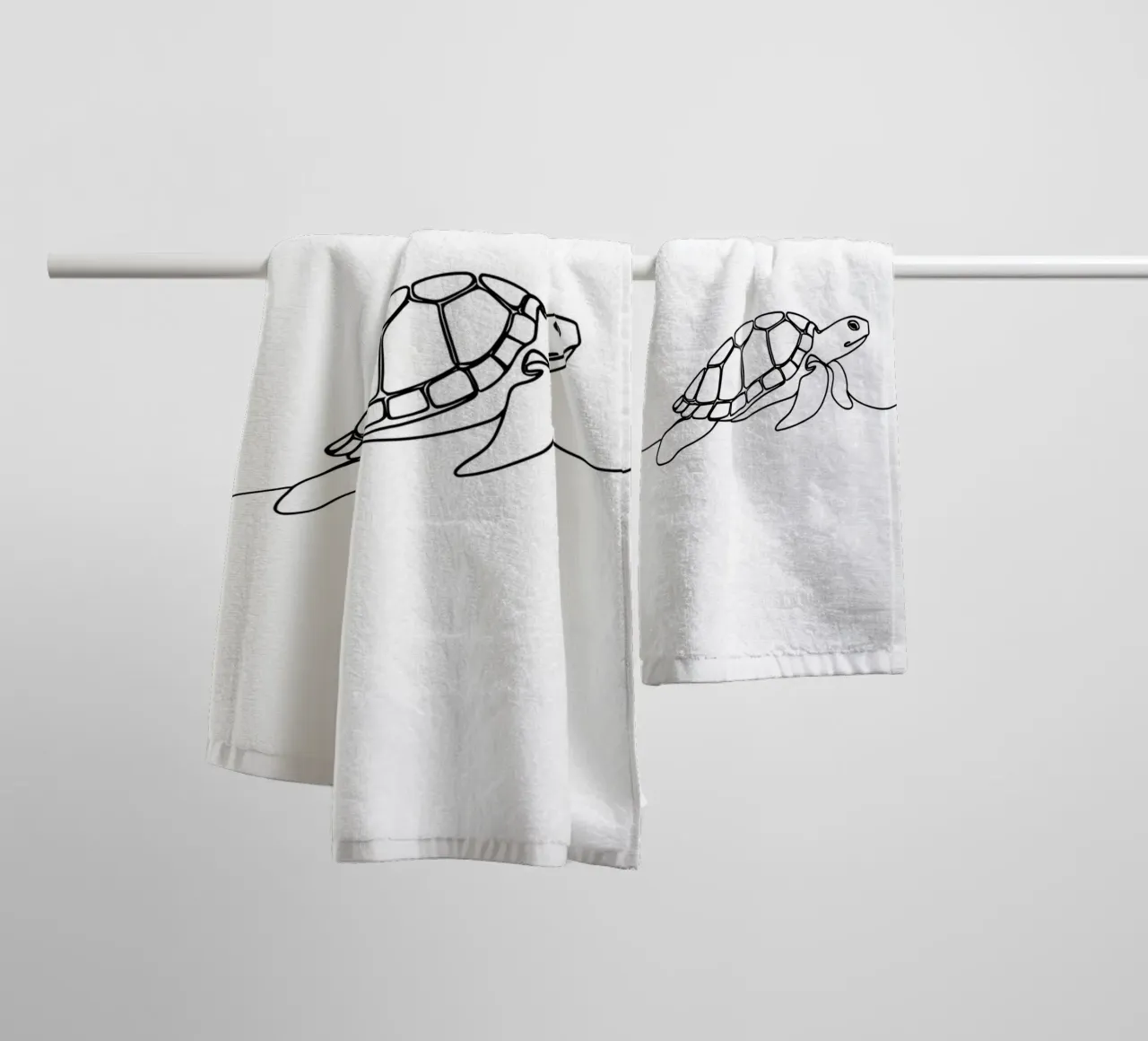 Turtle Walking Minimalist Line Art Drawing towel by Viv Line Art