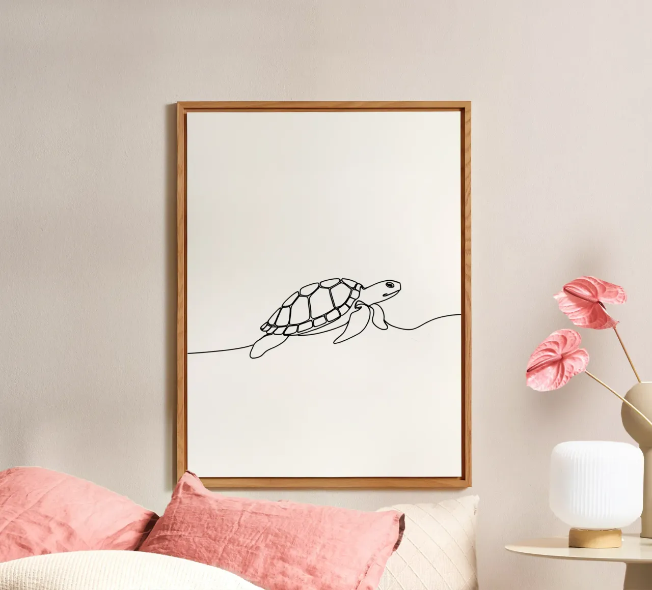 Turtle Walking Minimalist Line Art Drawing alu-dibond by Viv Line Art