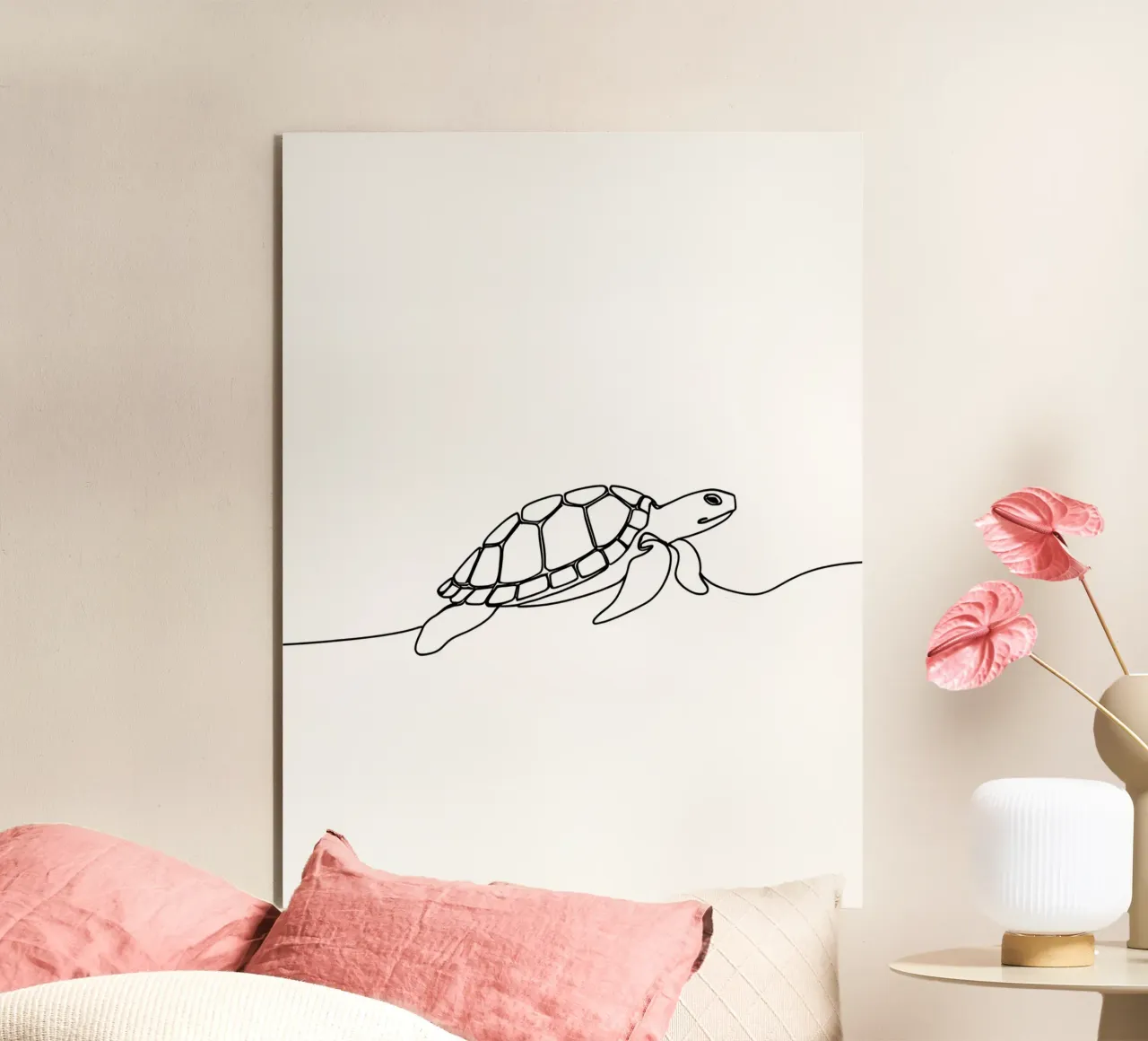 Turtle Walking Minimalist Line Art Drawing alu-dibond by Viv Line Art