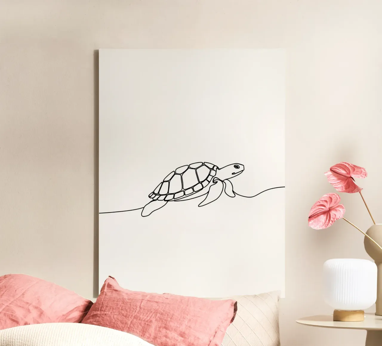Turtle Walking Minimalist Line Art Drawing canvas by Viv Line Art