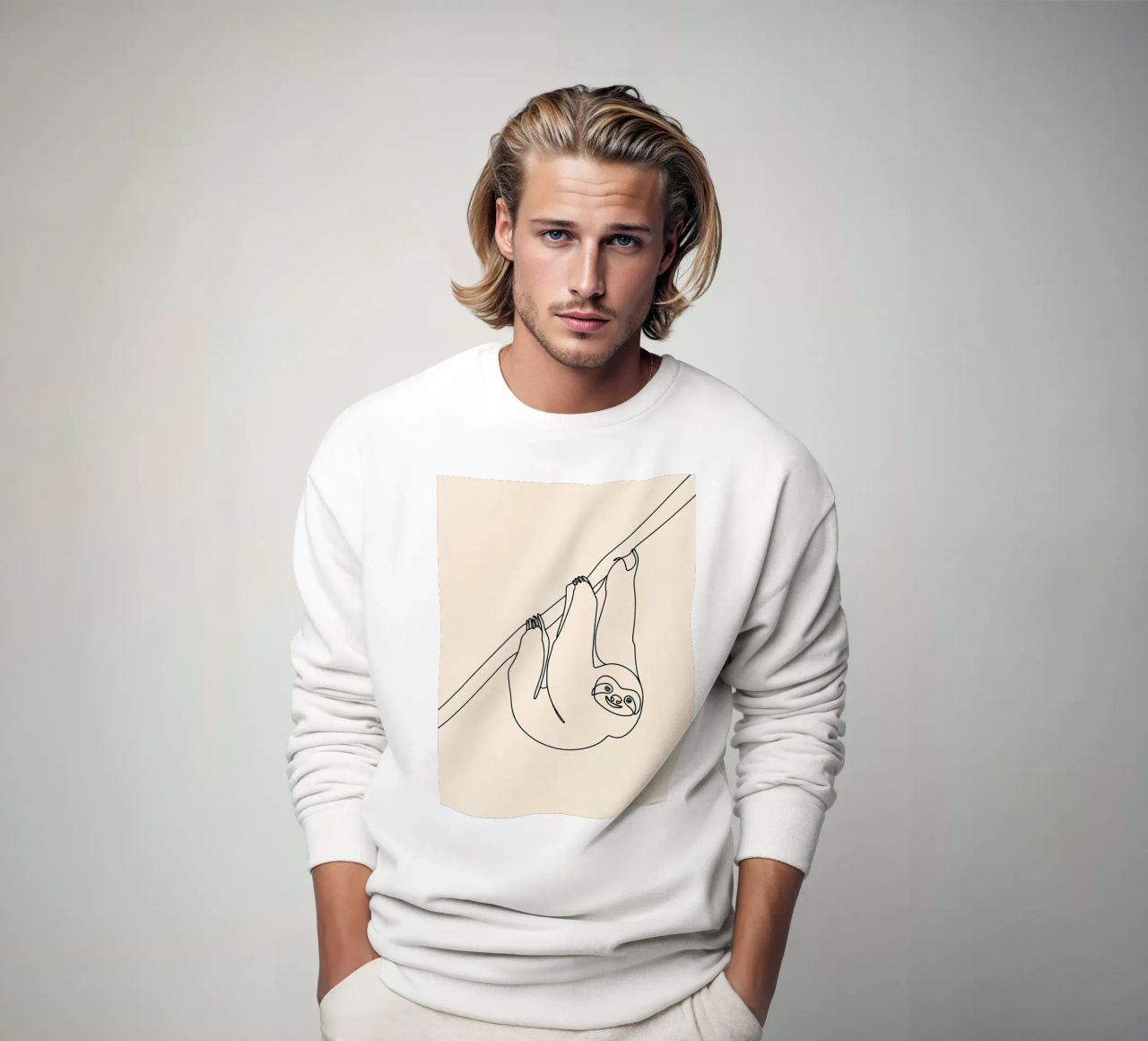 Bradipo appeso Disegno lineare minimalista felpa da Viv Line Art
