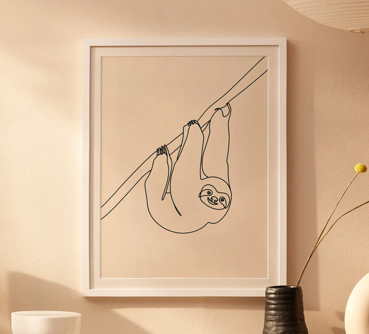 Paresseux suspendu Dessin d'art linéaire minimaliste poster de Viv Line Art
