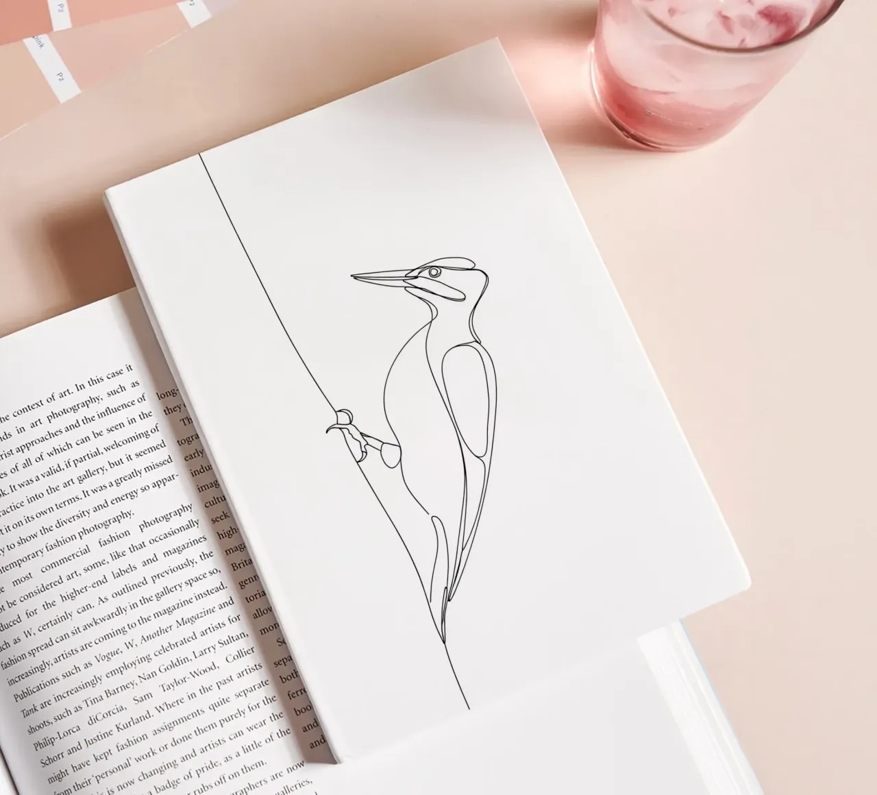 Woodpecker on a Tree Minimalist Line Art Drawing notebook by Viv Line Art
