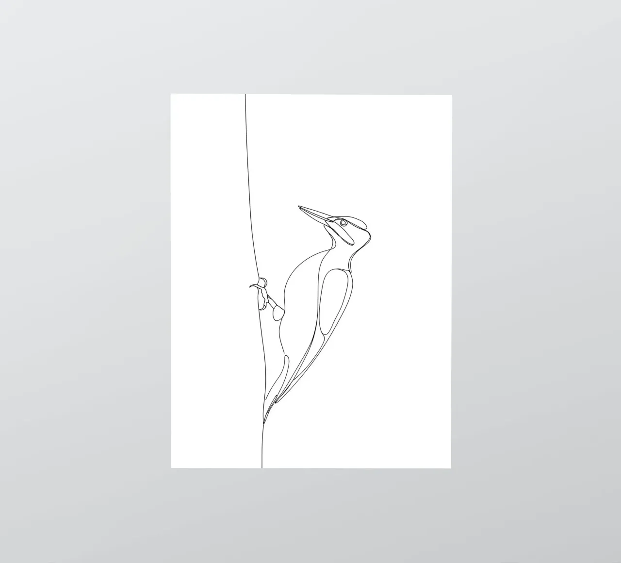 Pájaro carpintero en un árbol Dibujo minimalista lineal pegatina de Viv Line Art