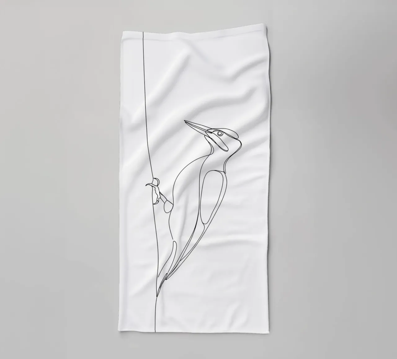 Woodpecker on a Tree Minimalist Line Art Drawing towel by Viv Line Art