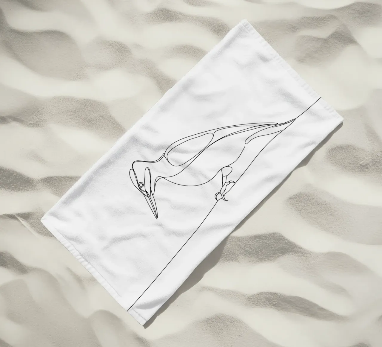 Pájaro carpintero en un árbol Dibujo minimalista lineal toalla de playa de Viv Line Art