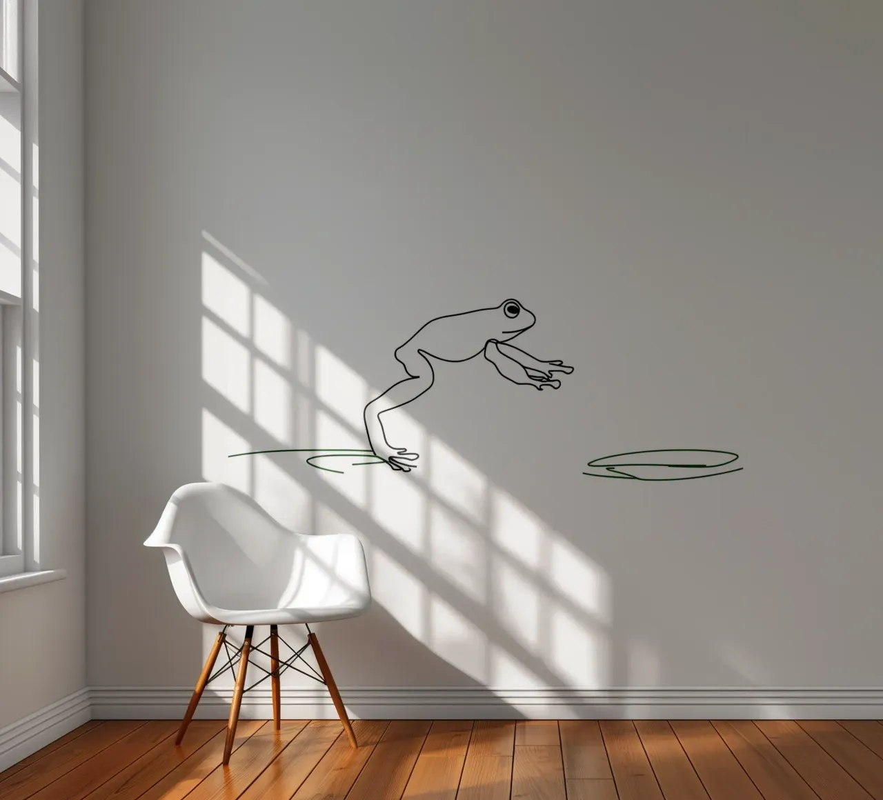 Grenouille sautant à pieds joints Dessin au trait minimaliste papier peint photo de Viv Line Art