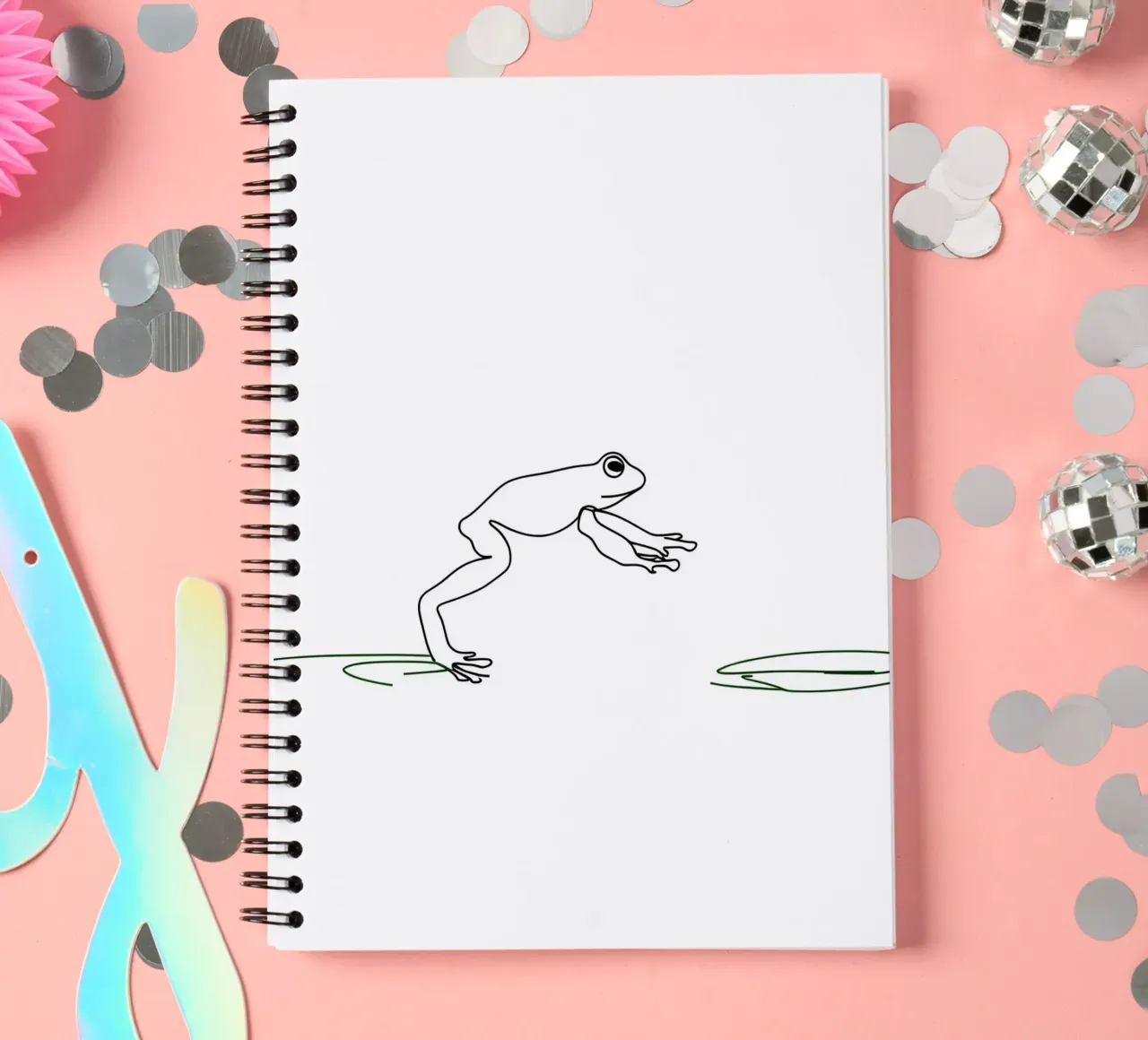 Frog Hopping Minimalist Line Art Drawing spiral notebook by Viv Line Art