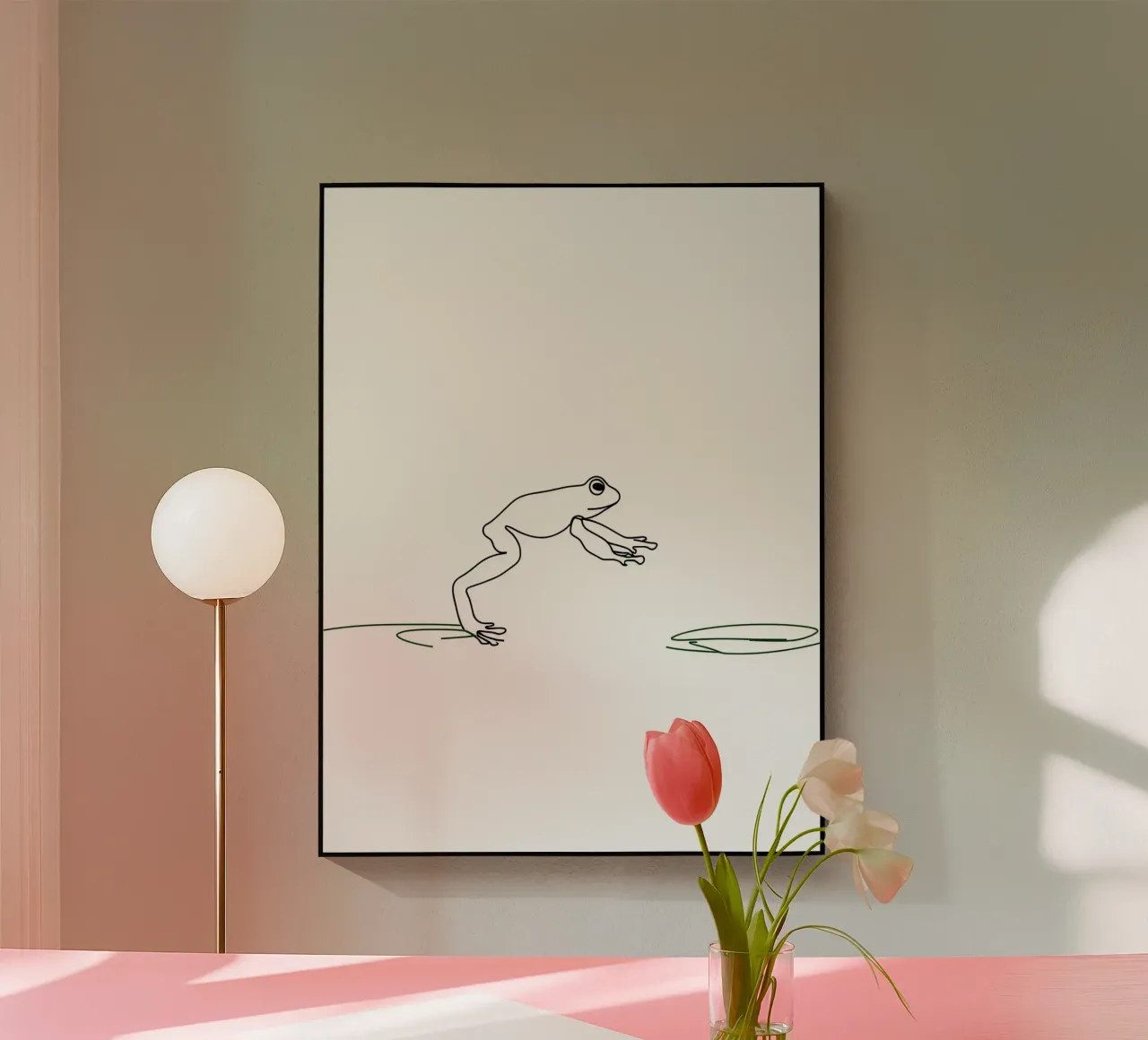 Frog Hopping Minimalist Line Art Drawing acrylic glass by Viv Line Art