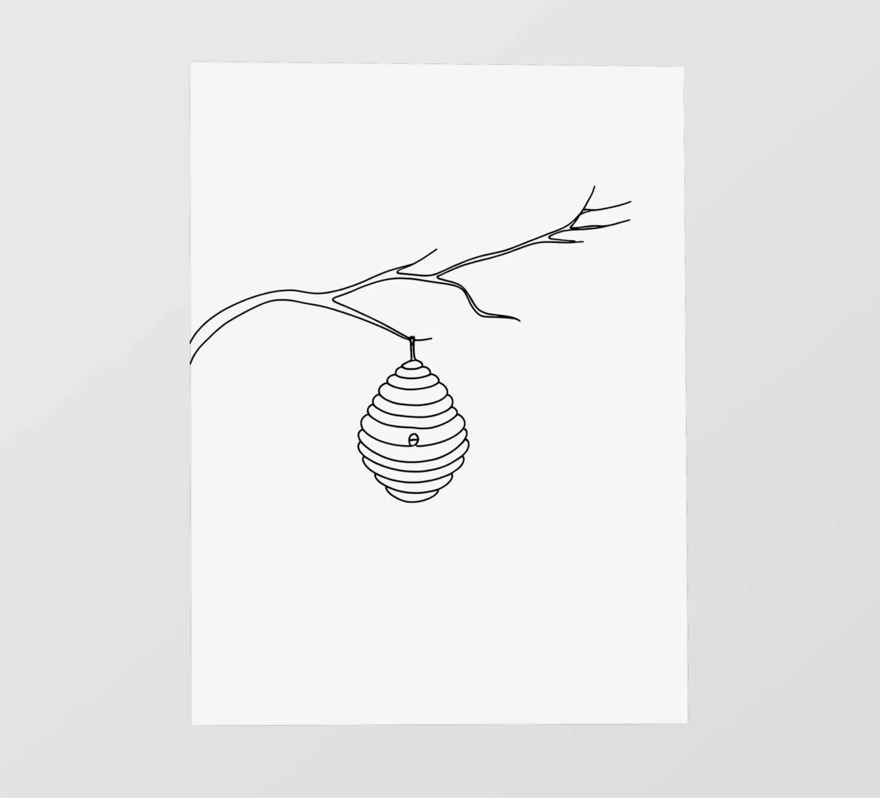 Colmena colgada de una rama Dibujo minimalista lineal lonas publicitarias de Viv Line Art