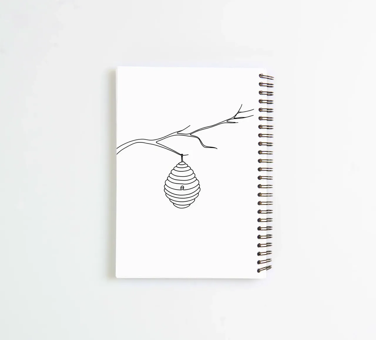 Hive Hanging on a Branch Minimalist Line Art Drawing spiral notebook by Viv Line Art
