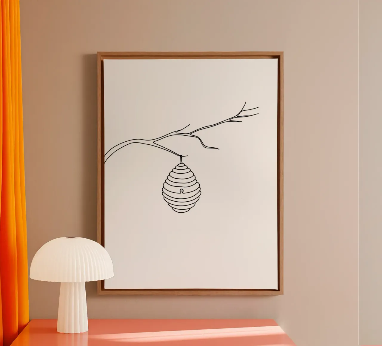 Hive Hanging on a Branch Minimalist Line Art Drawing canvas by Viv Line Art