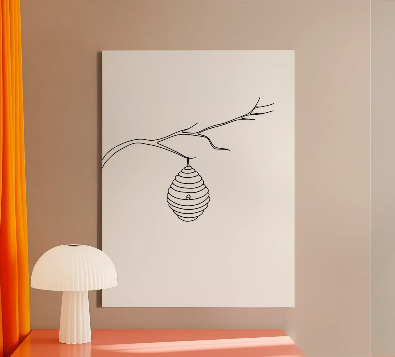 Hive Hanging on a Branch Minimalist Line Art Drawing canvas by Viv Line Art