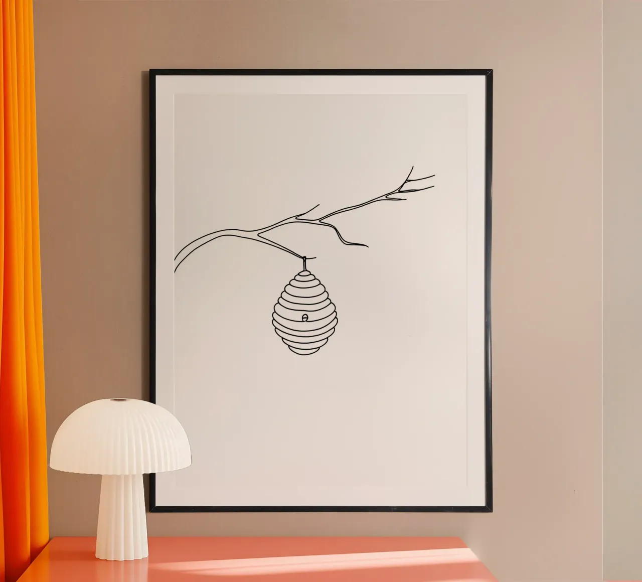 Hive Hanging on a Branch Minimalist Line Art Drawing hahnemühle by Viv Line Art