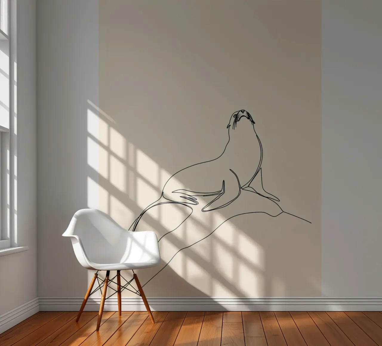 Seal on the Rock Minimalist Line Art Drawing photo wallpaper by Viv Line Art