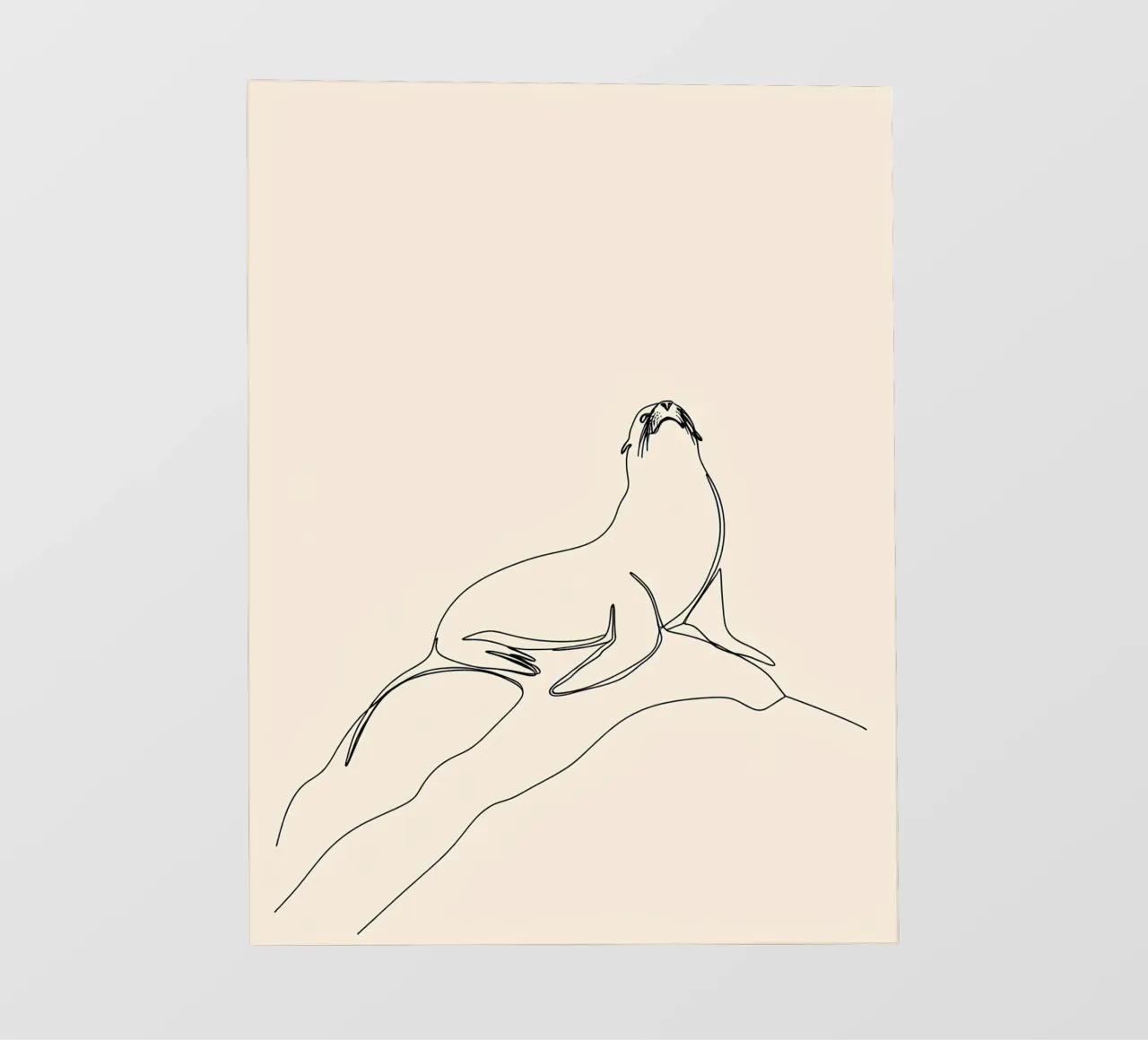 Seal on the Rock Minimalist Line Art Drawing photo wallpaper by Viv Line Art