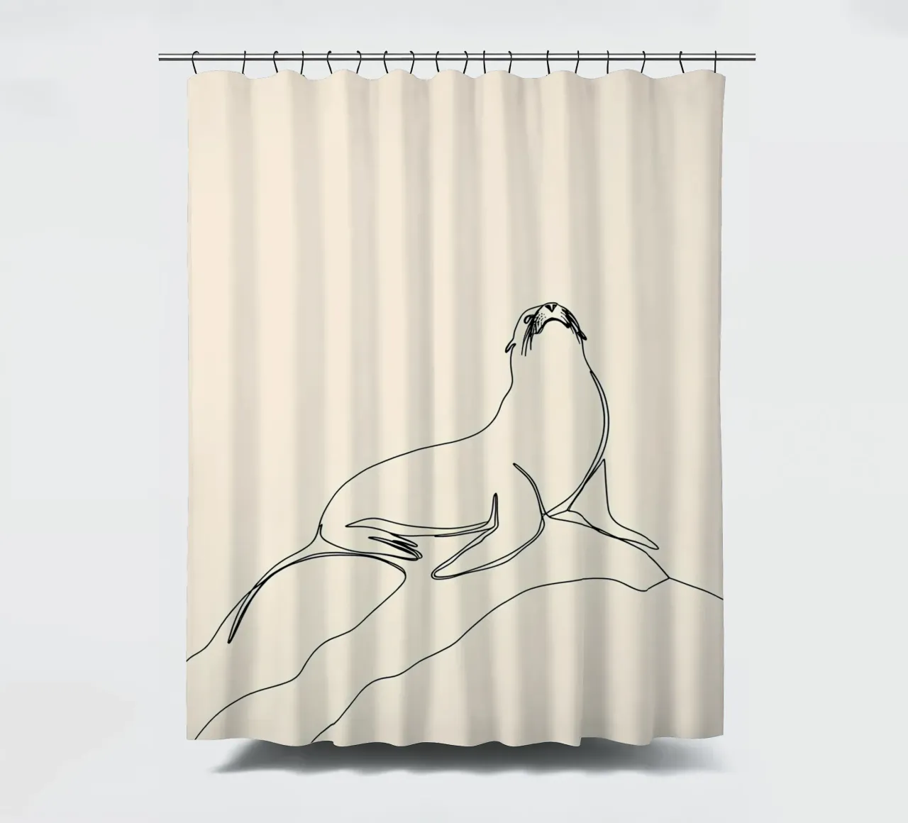 Sigillo sulla roccia Disegno lineare minimalista tenda da doccia da Viv Line Art