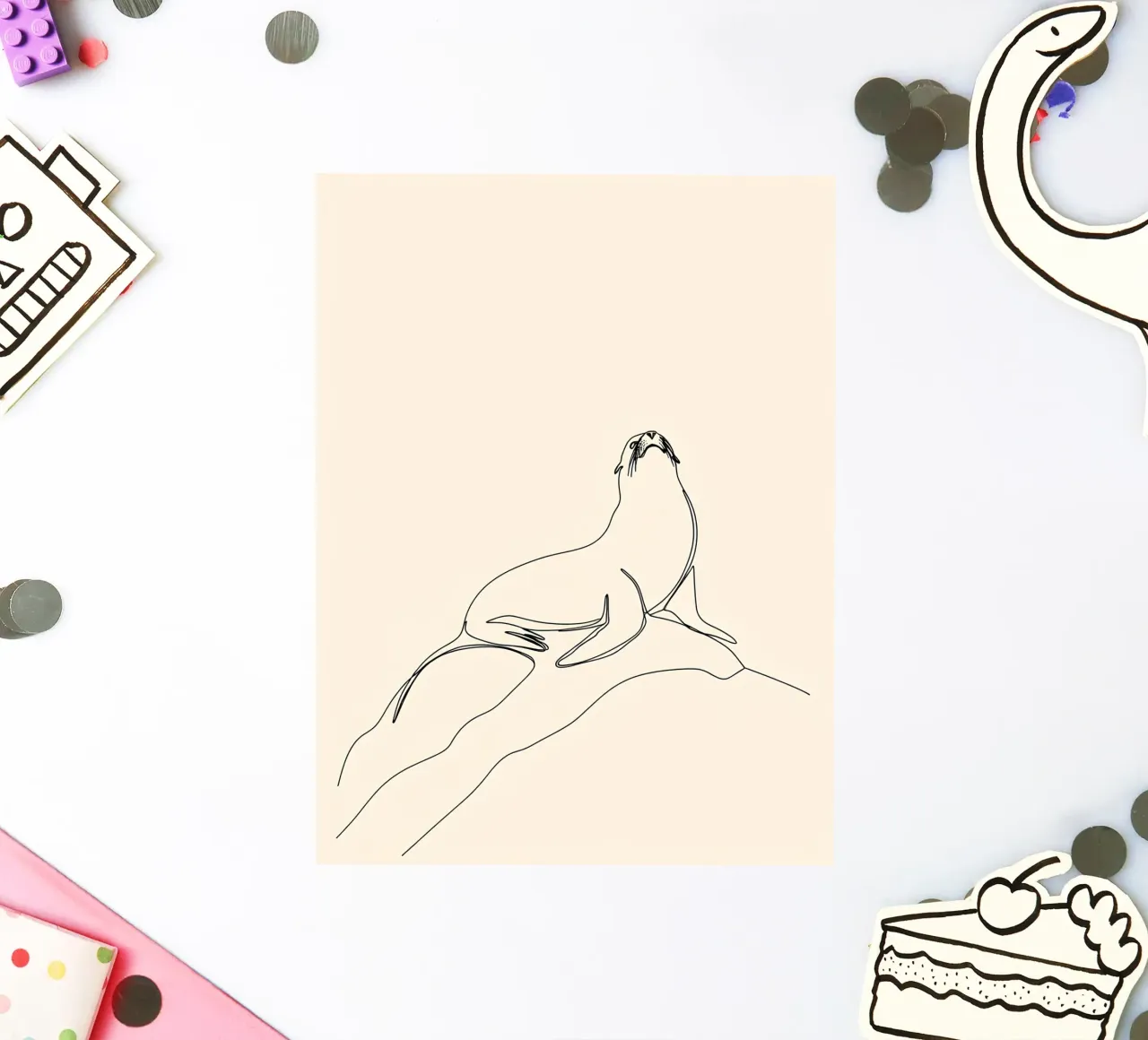 Seal on the Rock Minimalist Line Art Drawing sticker by Viv Line Art