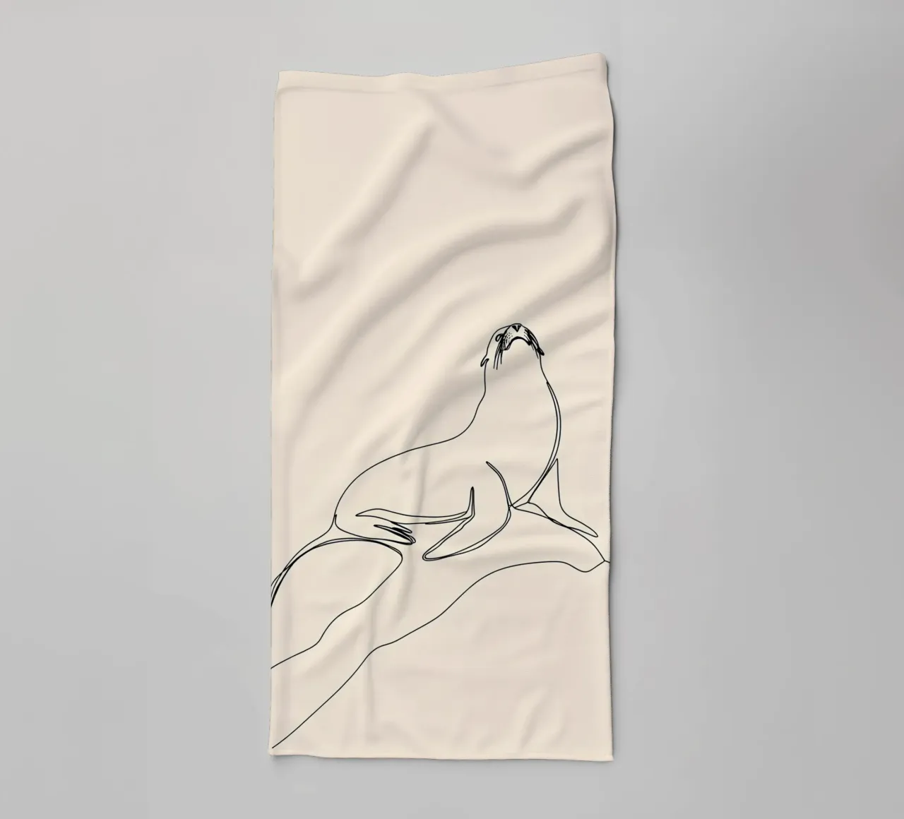 Seal on the Rock Minimalist Line Art Drawing towel by Viv Line Art