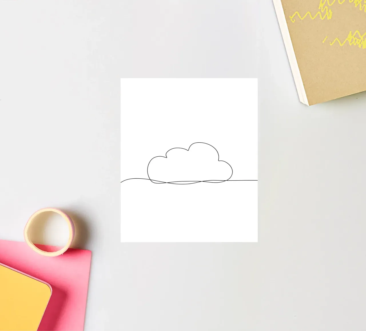 Nube de una sola línea Dibujo minimalista pegatina de Viv Line Art