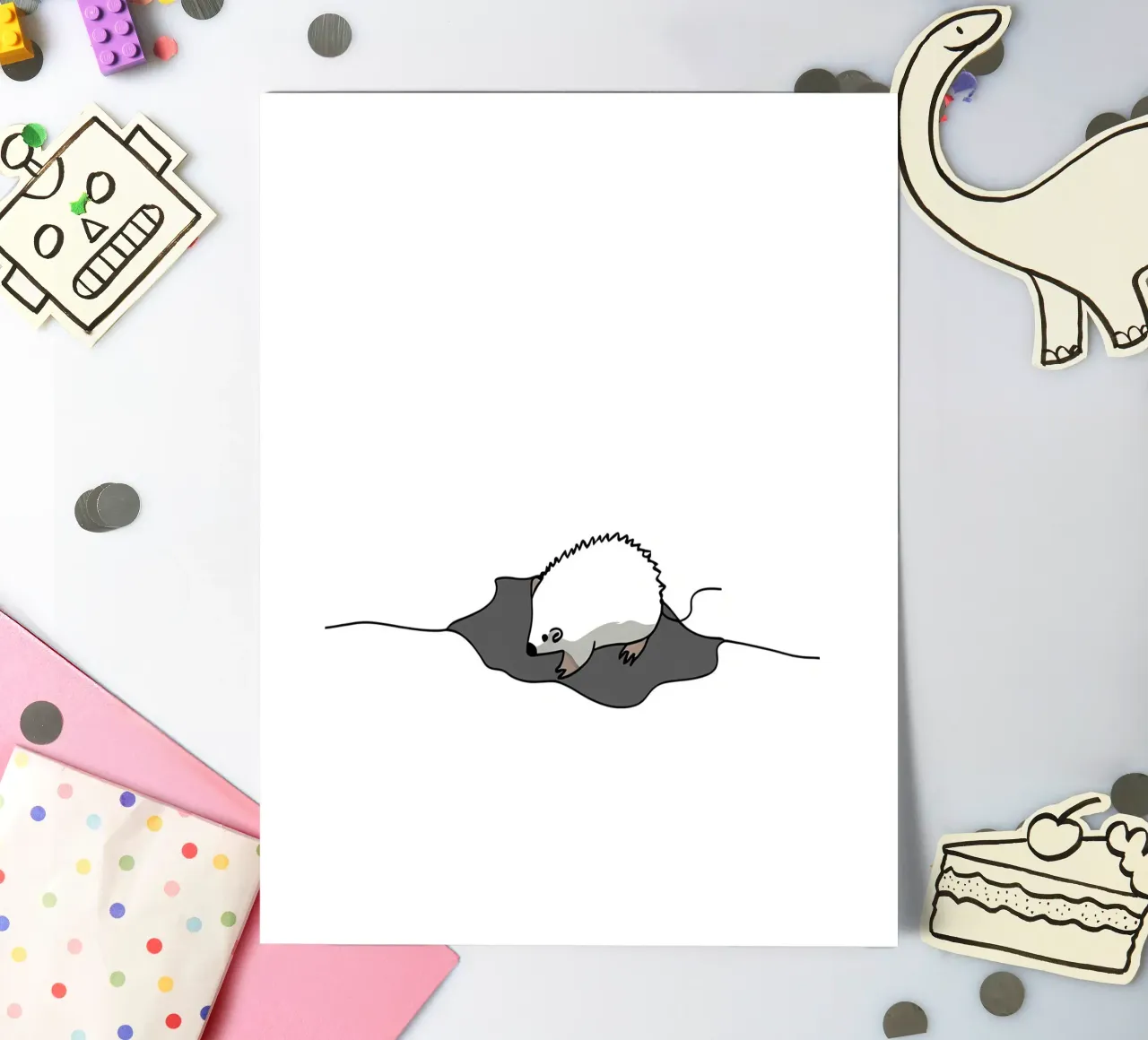 Maus in Richtung des Lochs Minimalist Line Art Zeichnung Stickerbogen von Viv Line Art