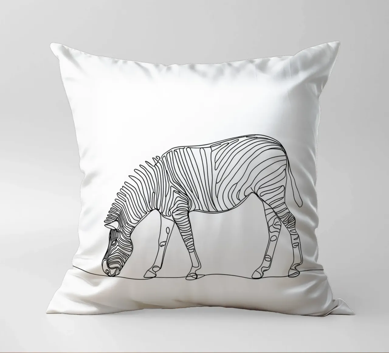 Zebra Grazing Minimalist Line Art Drawing decorative cushion by Viv Line Art