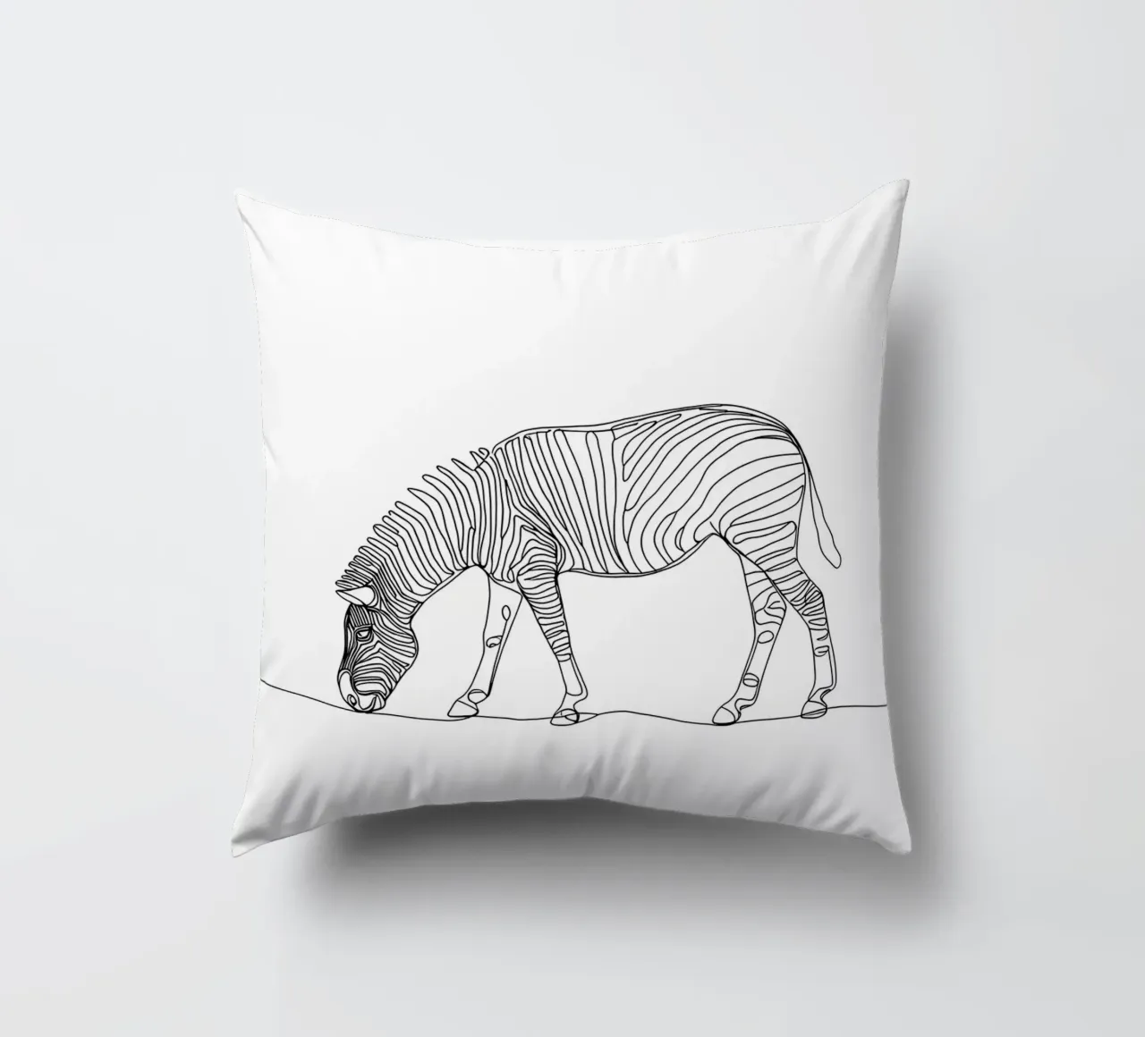 Zebra Grazing Minimalist Line Art Drawing decorative cushion by Viv Line Art