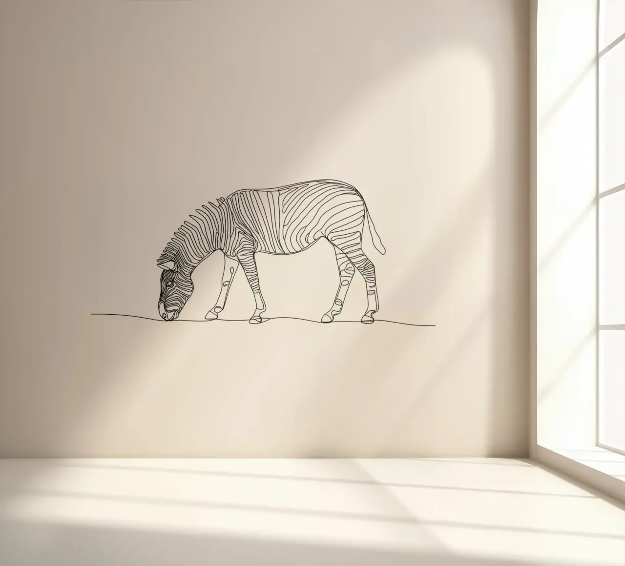 Zebra Grazing Minimalist Line Art Drawing photo wallpaper by Viv Line Art