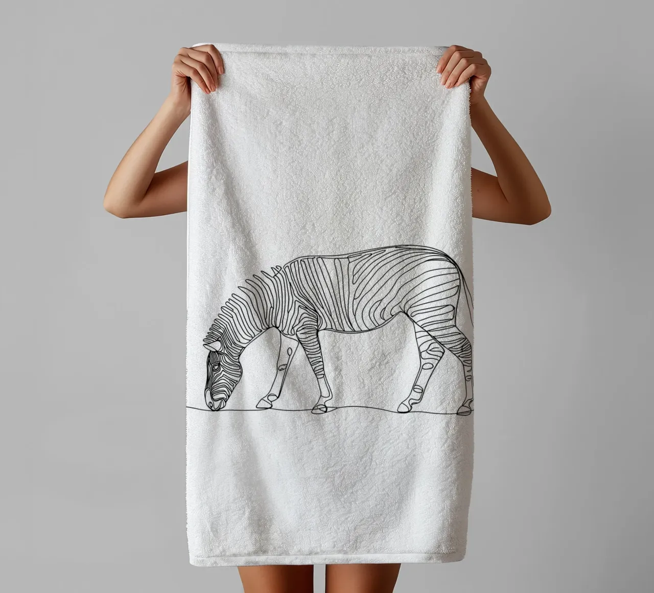 Zebra Grazing Minimalist Line Art Drawing towel by Viv Line Art