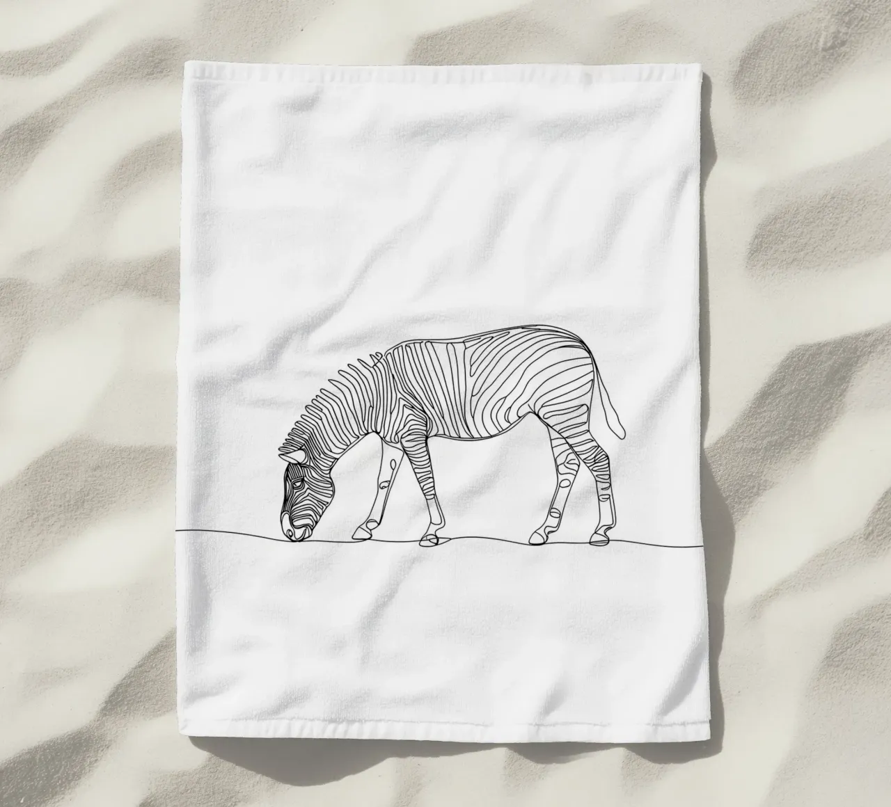 Zebra Grazing Minimalist Line Art Drawing beach towel by Viv Line Art