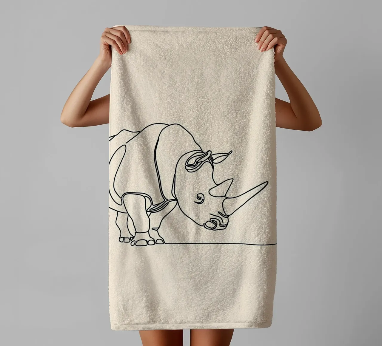 Rhinozeros Minimalist Line Art Zeichnung Handtuch von Viv Line Art