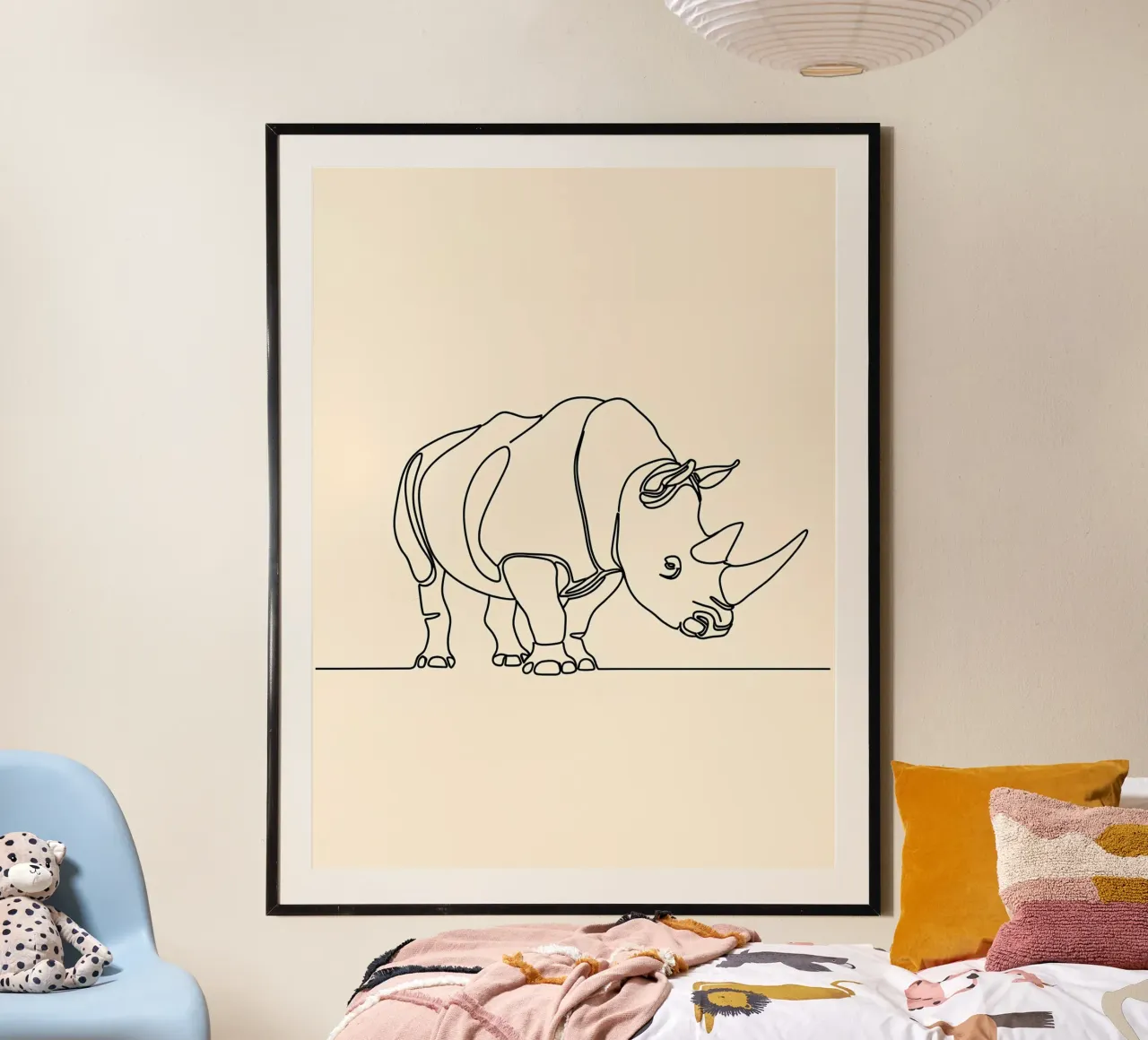 Rhinozeros Minimalist Line Art Zeichnung Poster mit Aluminium Rahmen von Viv Line Art