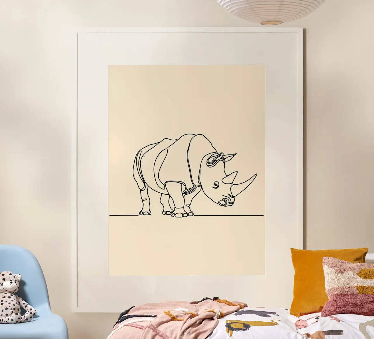 Rhinozeros Minimalist Line Art Zeichnung Poster mit Aluminium Rahmen von Viv Line Art