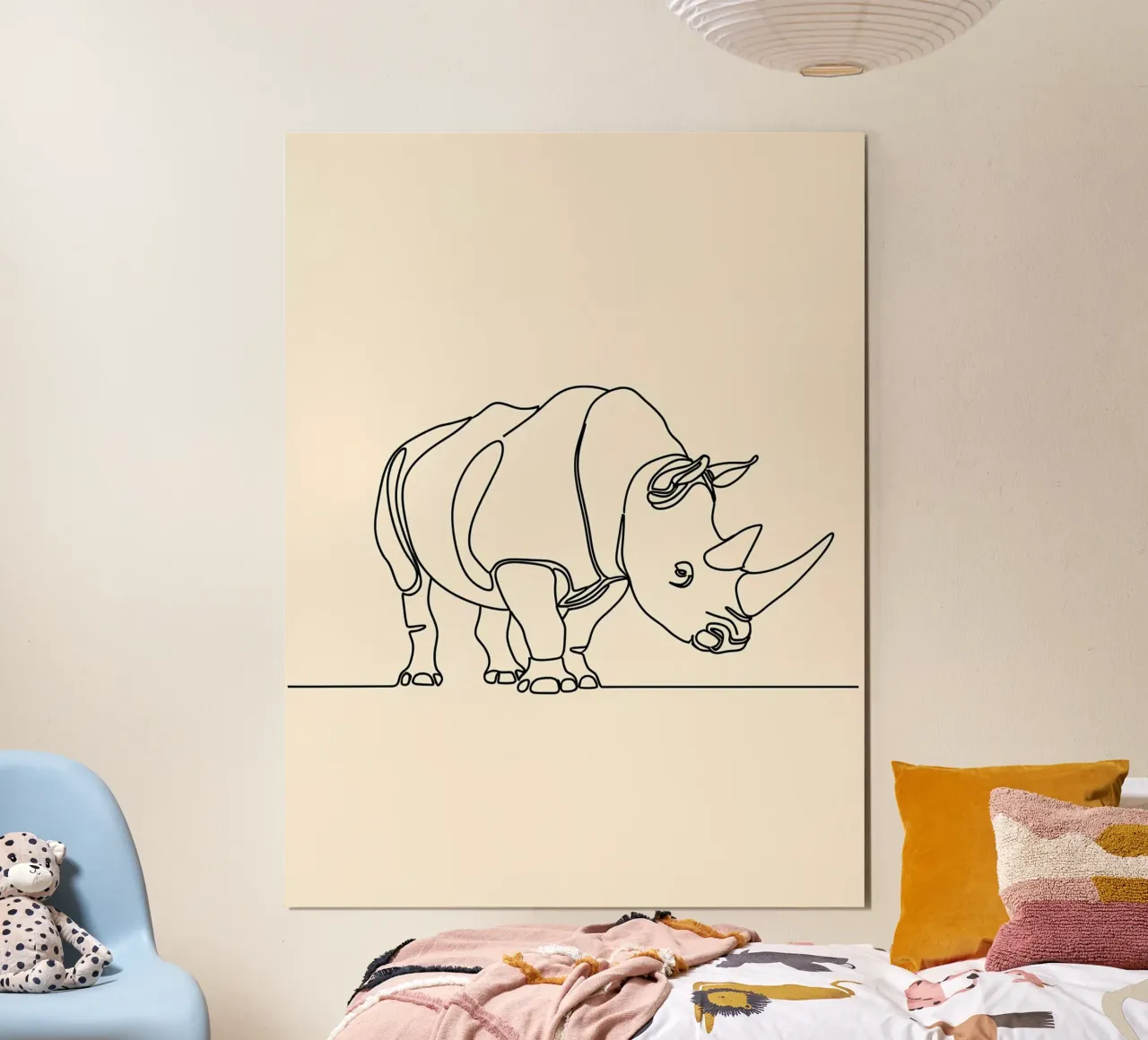Rhinozeros Minimalist Line Art Zeichnung Poster mit Aluminium Rahmen von Viv Line Art