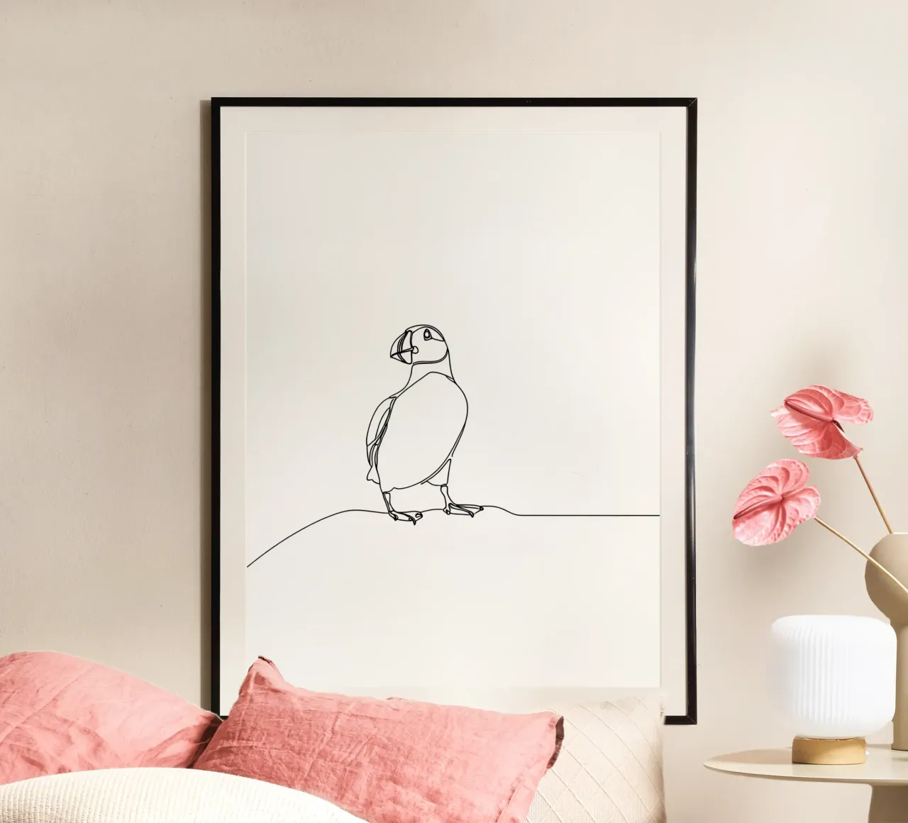 Macareux Dessin minimaliste au trait poster de Viv Line Art