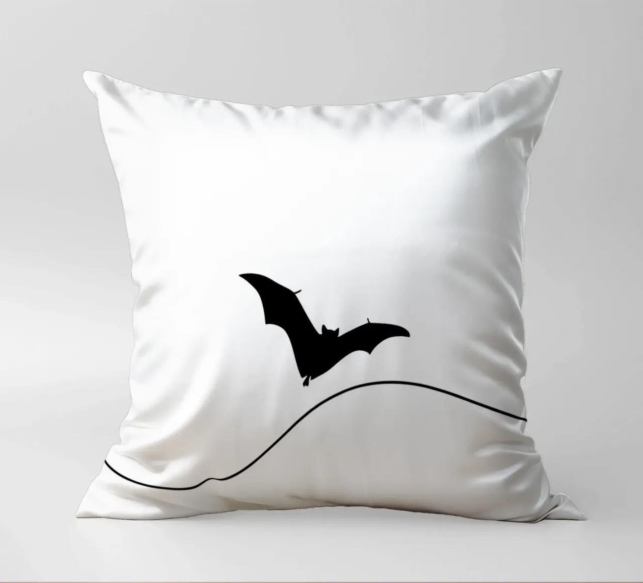 Bat in the Sky Minimalist Line Art Drawing decorative cushion by Viv Line Art