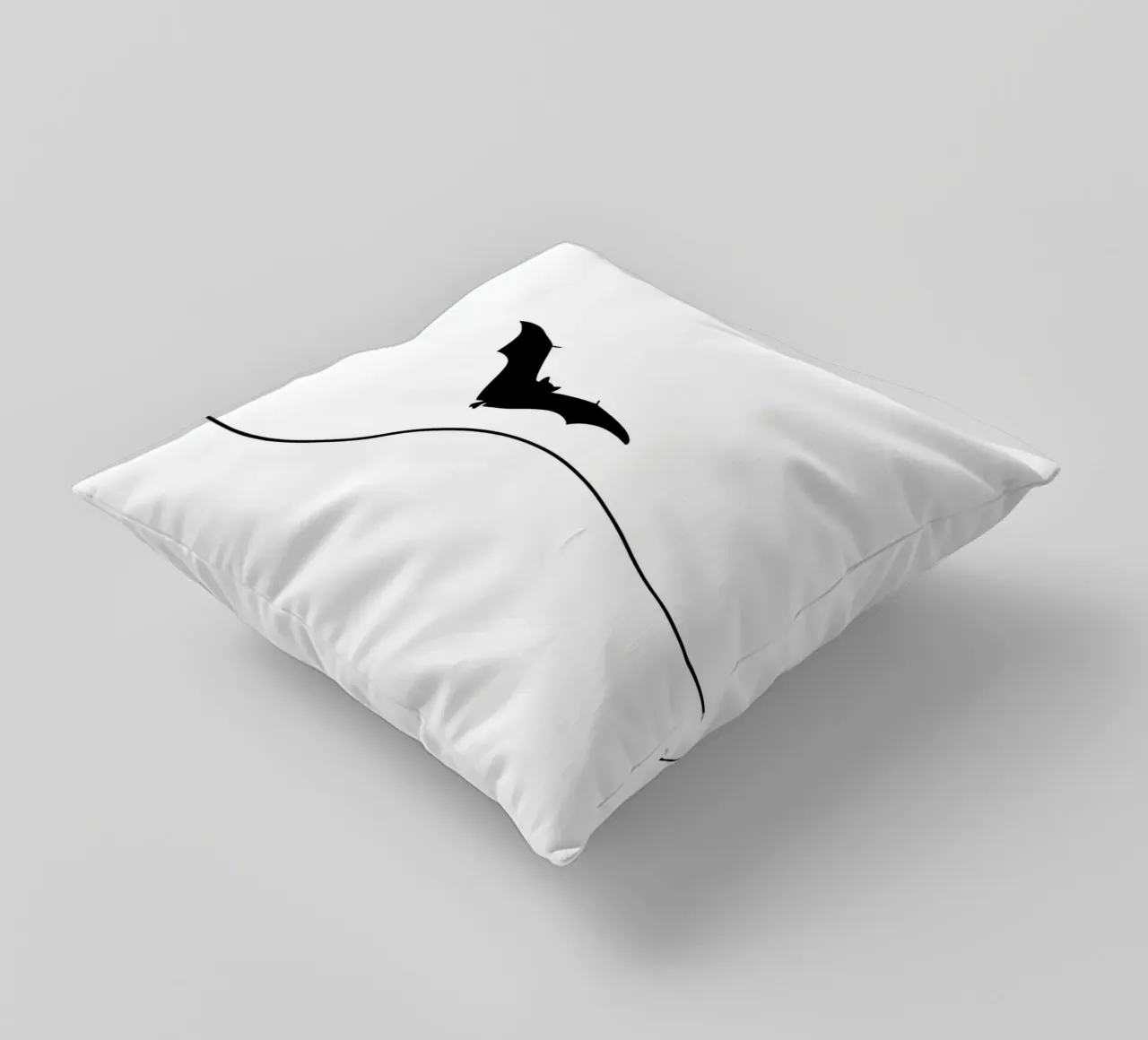 Bat in the Sky Minimalist Line Art Drawing decorative cushion by Viv Line Art