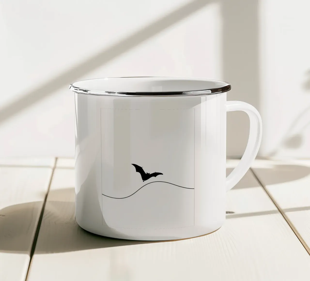 Pipistrello nel cielo Disegno lineare minimalista tazza in smalto da Viv Line Art
