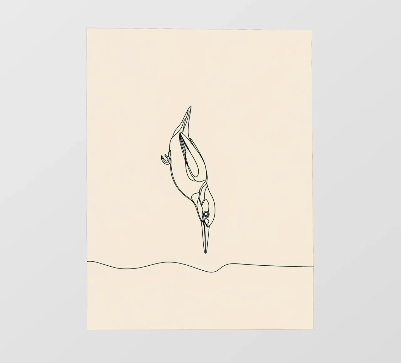 Martin pescatore in immersione Disegno lineare minimalista pellicola backlit da Viv Line Art