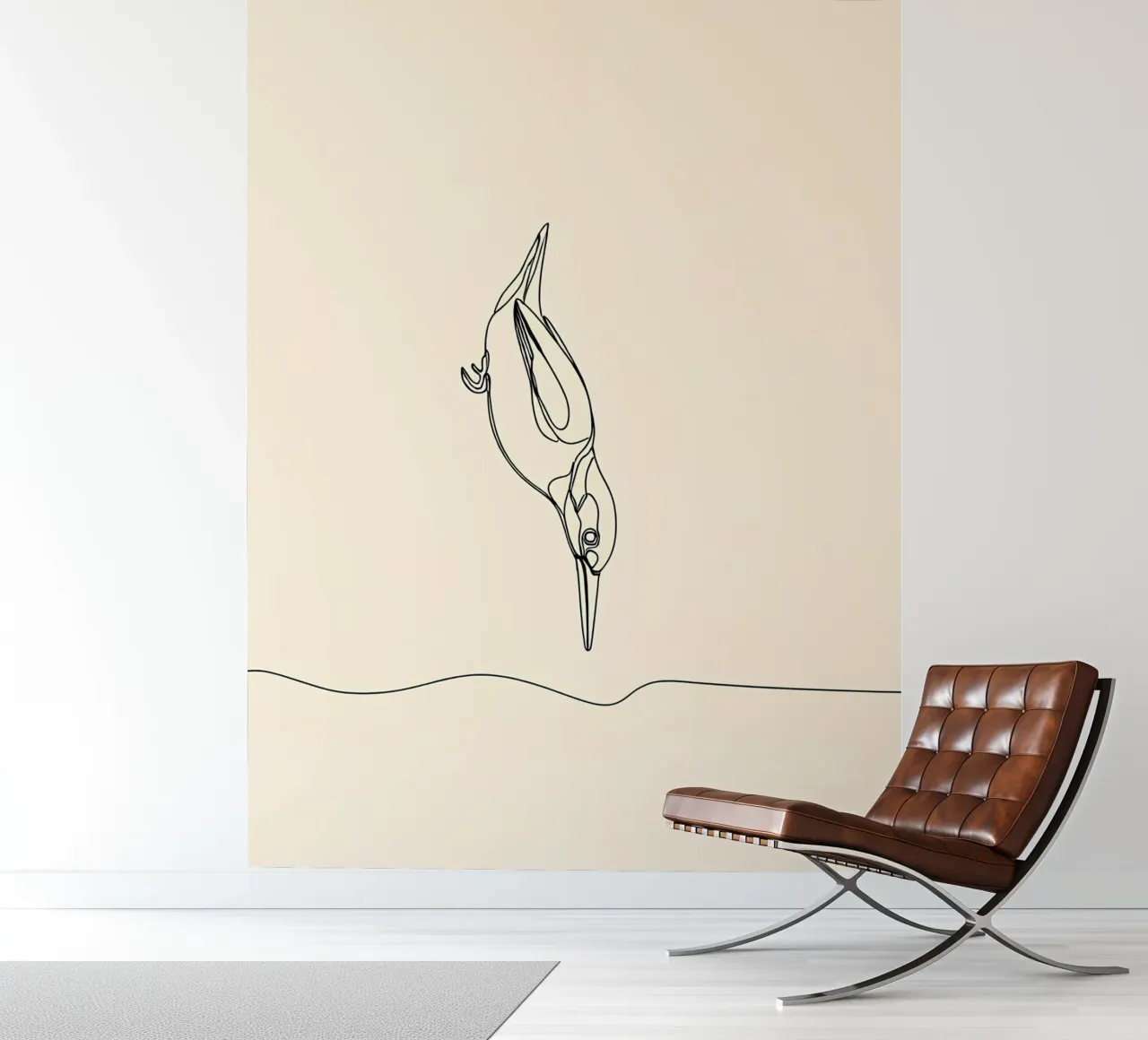 Kingfisher Diving Minimalist Line Art Drawing photo wallpaper by Viv Line Art