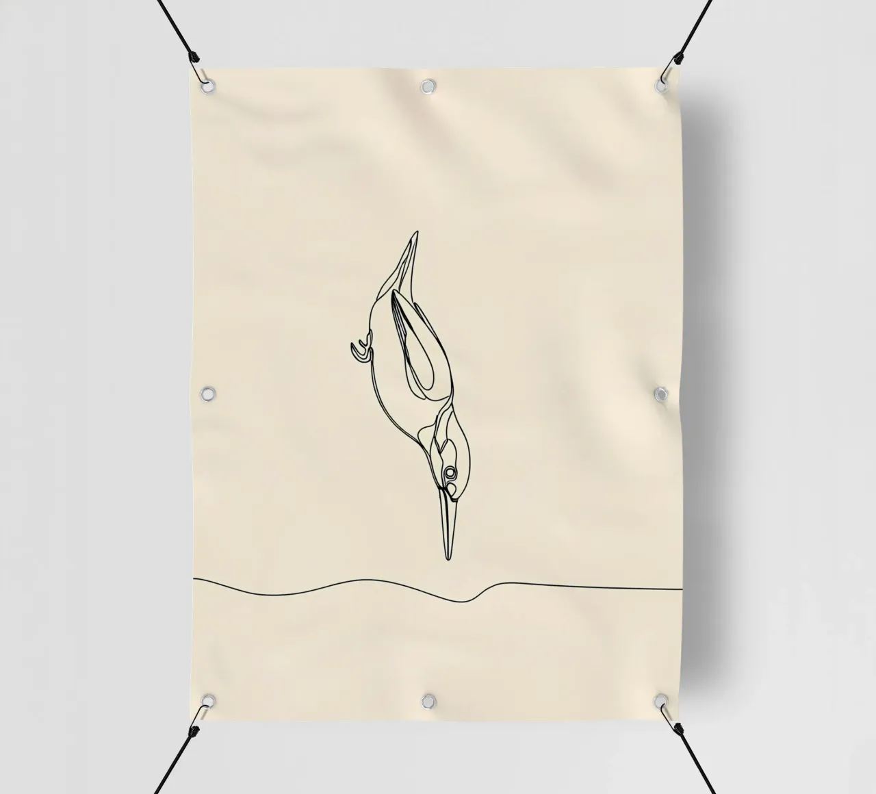 Martin pescatore in immersione Disegno lineare minimalista telo in pvc da Viv Line Art
